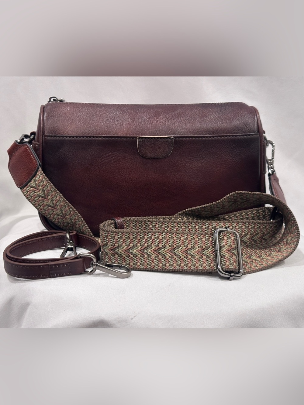 Coolcy Genuine Leather Coffee Brown Crossbody Bag w/ 2 Straps